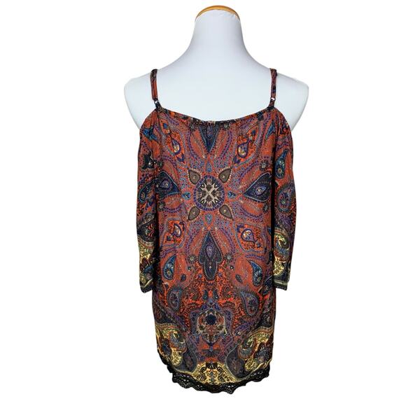 Sky and Sand Blouse Boho Brown Paisley Off Shoulder Crochet Women's S - Picture 4 of 5